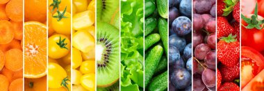 Meyve, sebze ve böğürtlenlerin arka planı. Taze yemek. Sağlıklı yemek.