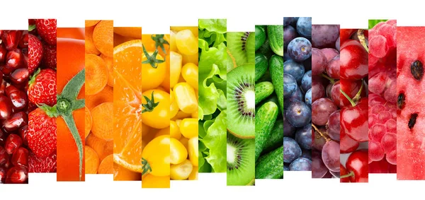 Collage Van Fruit Groenten Bessen Vers Voedsel Gezonde Levensstijl — Stockfoto