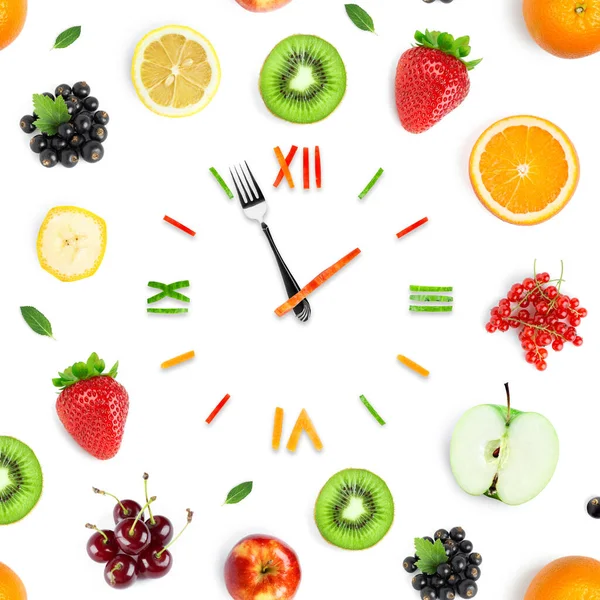 有水果和蔬菜的食品钟 健康食品 — 图库照片
