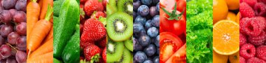 Meyve, sebze ve böğürtlenlerin arka planı. Taze yemek. Sağlıklı yemek.