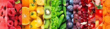 Meyve ve sebzelerin arka planı. Taze renkli yiyecekler. Sağlıklı yemek.