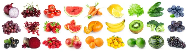 Colección Frutas Verduras Color Sobre Fondo Blanco Alimentos Frescos —  Fotos de Stock