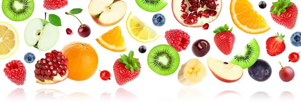 Fruits Fruits Falling White Background Mixed Fruits Healthy Food — Stock Photo, Image