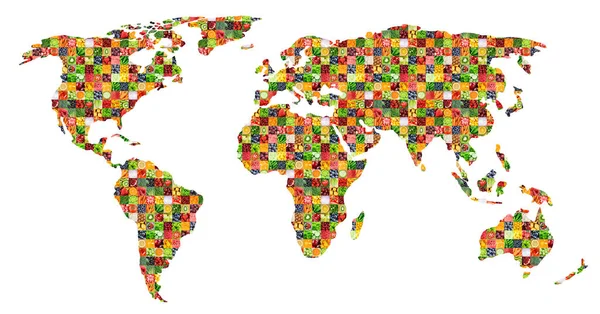 Mapa Mundial Frutas Verduras Sobre Fondo Blanco — Foto de Stock