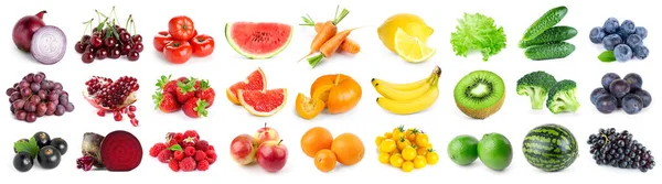 Verzameling Van Kleur Groenten Fruit Witte Achtergrond Vers Voedsel Rechtenvrije Stockfoto's