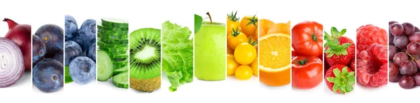 Gyümölcsök Zöldségek Bogyók Kollázsa Friss Étel Egészséges Életmód — Stock Fotó