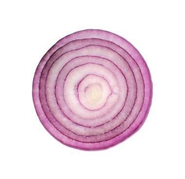 Beyaz arka planda kırmızı soğan. Üst görünüm.