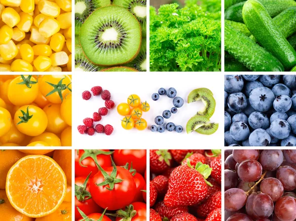 果物や野菜 2022年は果物や野菜で作られています 健康食品 テクスチャ — ストック写真