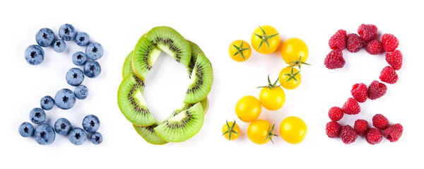 New Year 2022 Made Fruits White Background Healthy Food Stock Photo