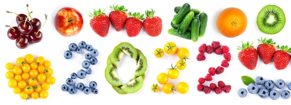 Meyve Sebze Yeni Yıl 2022 Beyaz Arka Planda Meyve Sebzelerden - Stok İmaj