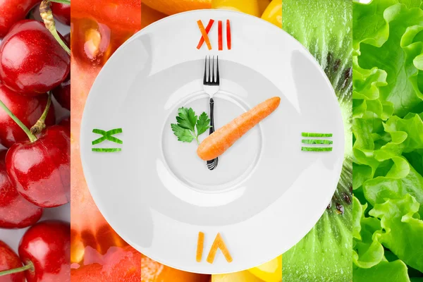 Food clock with vegetables and fruits — Stock Photo, Image