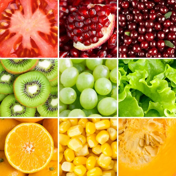 Coleta com diferentes frutas, frutas e legumes — Fotografia de Stock