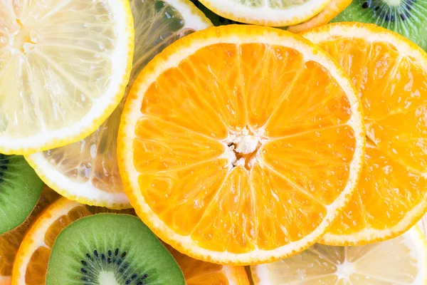 Orange, lemon and kiwi closeup — Stock Photo, Image