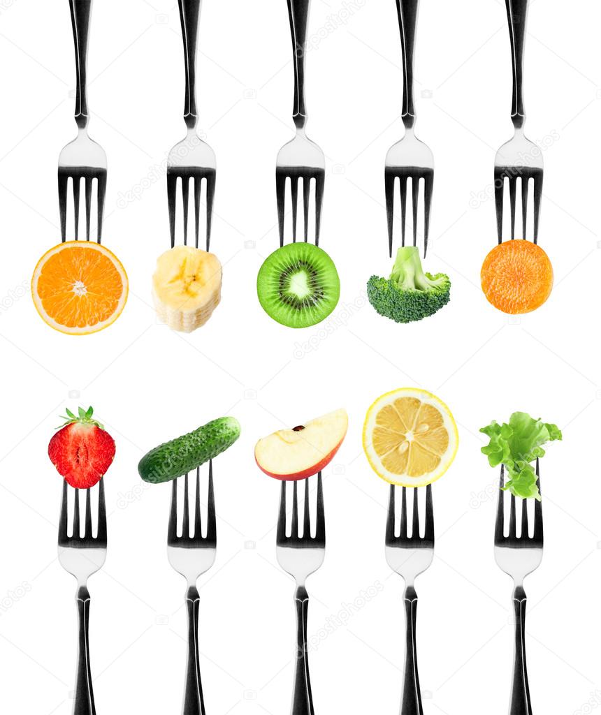 Fruits and vegetables on the forks