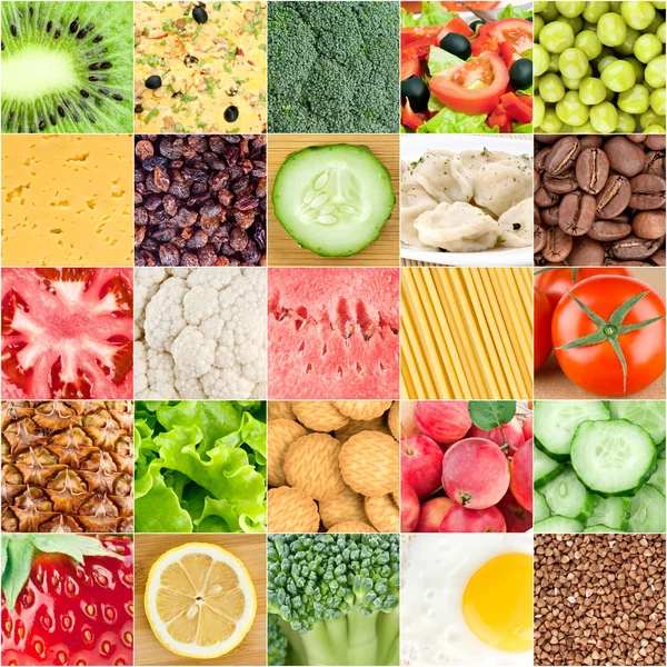 Koláž z pozadí zdravých potravin — Stock fotografie