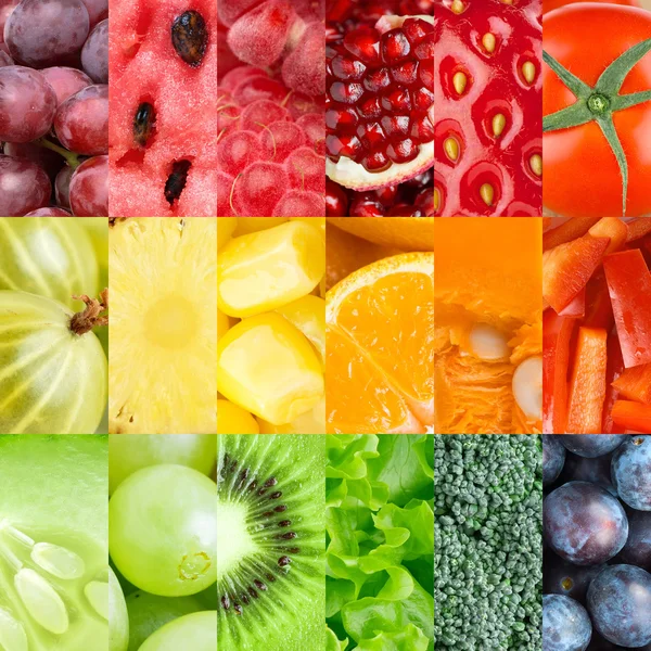 Здоровые свежие фрукты и овощи фон — стоковое фото