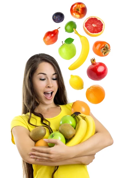 Beautiful young woman with fruits — Stock Photo, Image