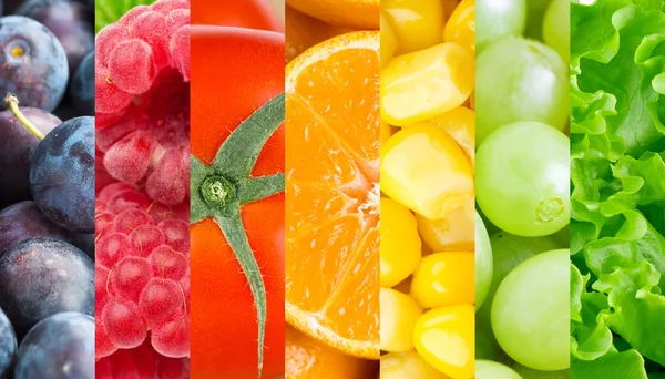 Frutas e legumes frescos saudáveis fundo — Fotografia de Stock