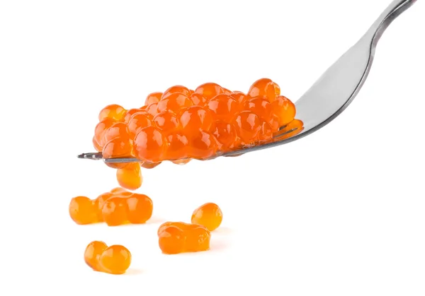 Red caviar in fork — Stock Photo, Image