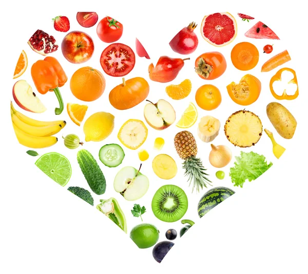 Rainbow heart of fruits and vegetables — Stock Photo, Image