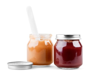 İki bebek püresi kaşık ile