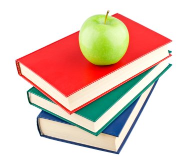 Üç renk kitap ve yeşil elma