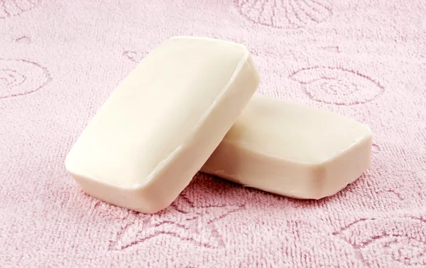 Soap on bath towel — Stock Photo, Image