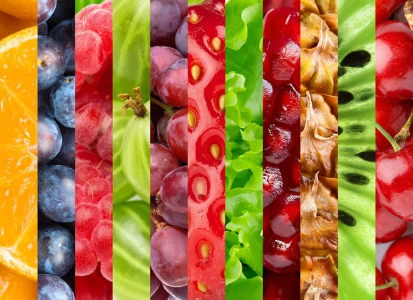 Collage con diferentes frutas y bayas — Foto de Stock
