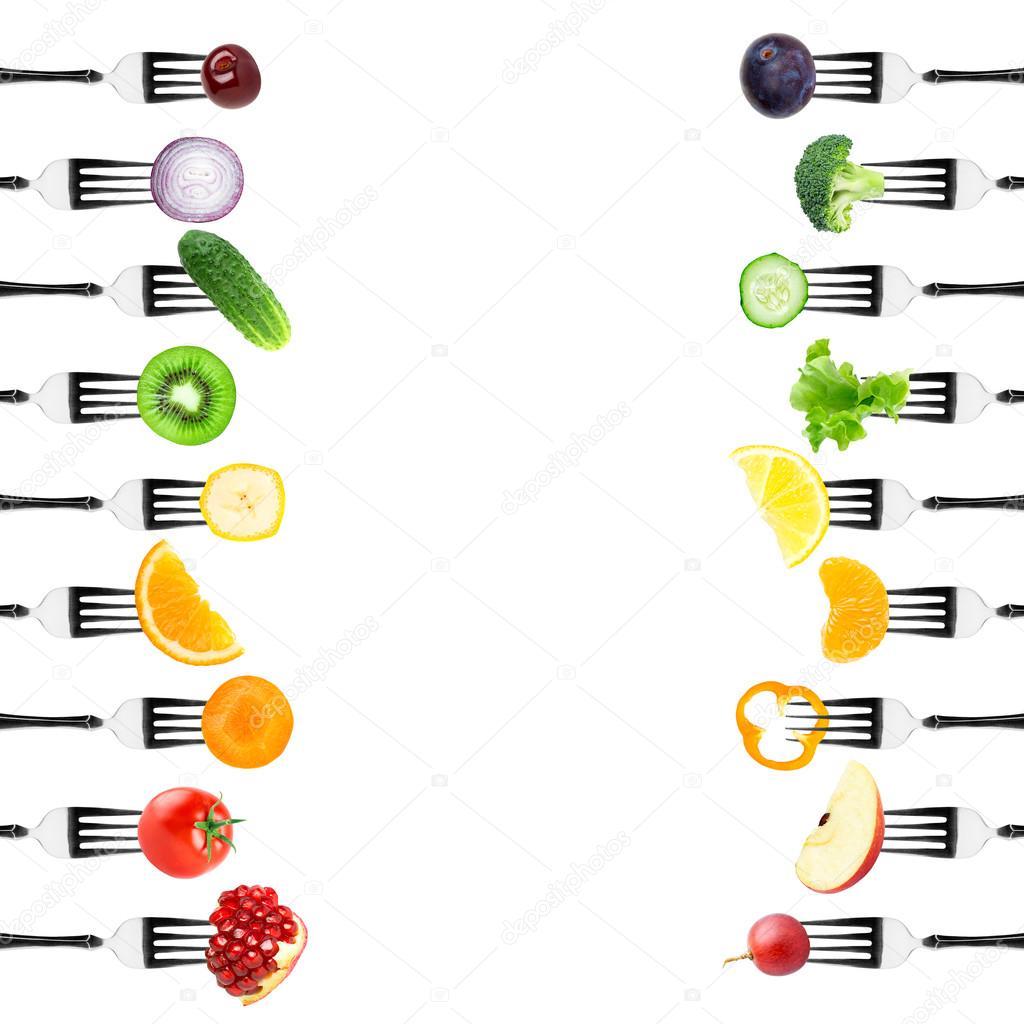 fruits and vegetables on fork
