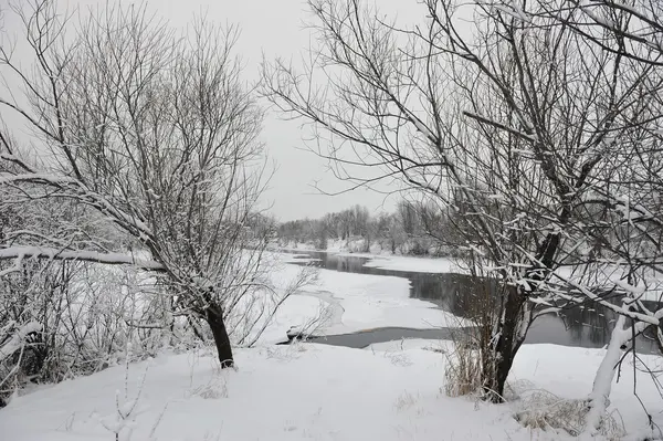 Der Fluss Friert Frühen Winter — Stockfoto