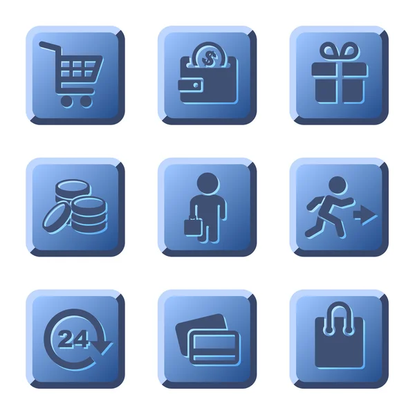 Blue Shopping Icons Set. Vector — Stock Vector