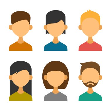 Kullanıcı Avatar simgeleri düz tasarım stili ayarla. Vektör