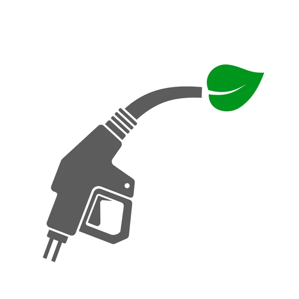 Biyo yakıt kavramı simge. Yeşil yaprak silahla benzin istasyonu — Stok Vektör