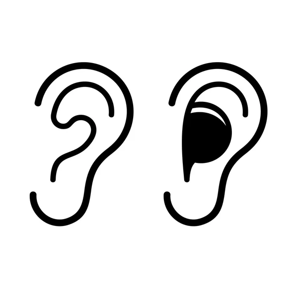 Conjunto de iconos de oído y tapón auricular. Vector — Vector de stock