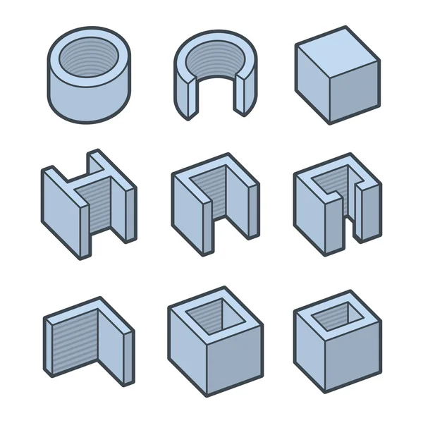Conjunto de iconos de perfiles metálicos. Productos de acero. Vector — Archivo Imágenes Vectoriales