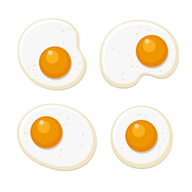 Fried Set yumurta. Beyaz arka plan üzerinde düz stil. Vektör