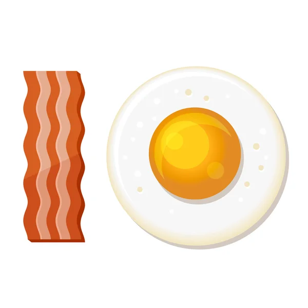 Œuf frit et tranches de bacon. Icône de déjeuner. Vecteur — Image vectorielle