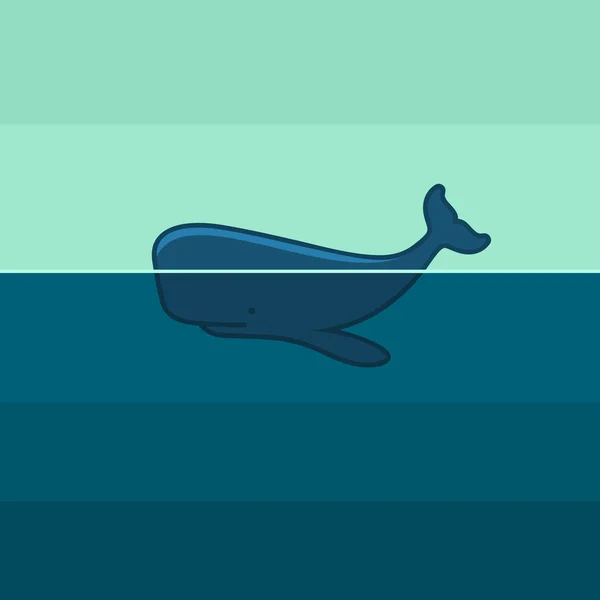 Ballena azul nada en el océano. Vector — Vector de stock