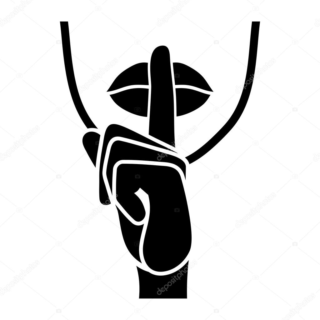 Silence Icon.  Fingers and Lips Whisper Sign. Vector