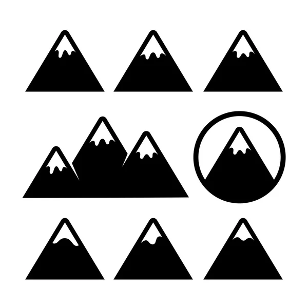 Icone di montagna impostate su sfondo bianco. Vettore — Vettoriale Stock
