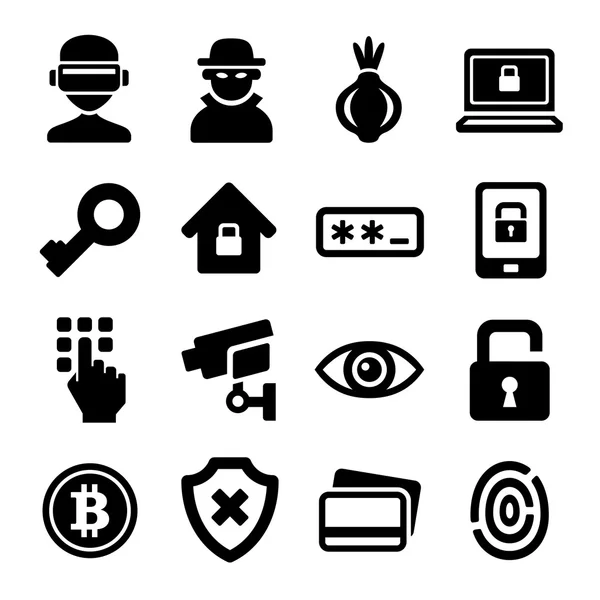 Internet profundo oscuro y conjunto de iconos de seguridad. Vector de — Vector de stock