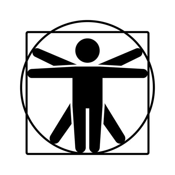 Leonardo da Vinci Vitruvian Man Sign Logo (en inglés). Icono de estilo palo. Vector — Archivo Imágenes Vectoriales