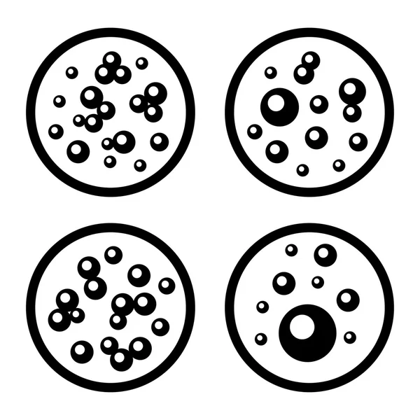 Conjunto de platos Petri con iconos bacterianos. Vector — Vector de stock