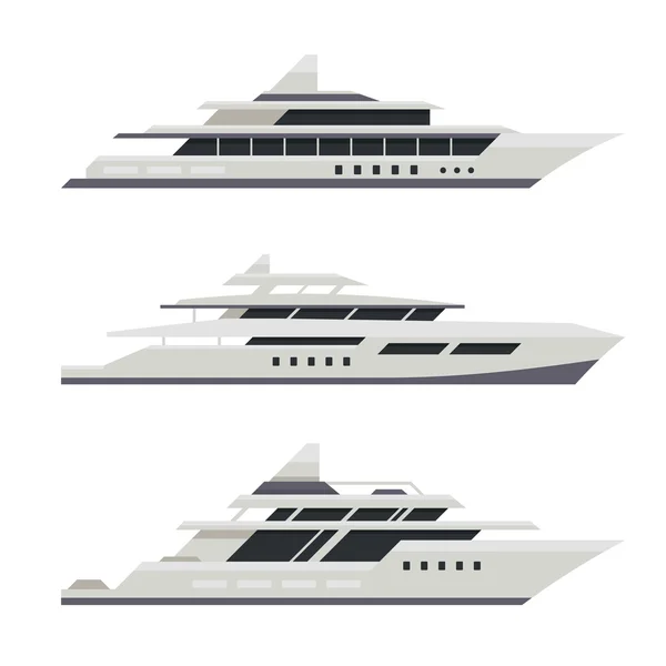 Motor Yacht Set. Flat Design Style. Vector — Stock Vector