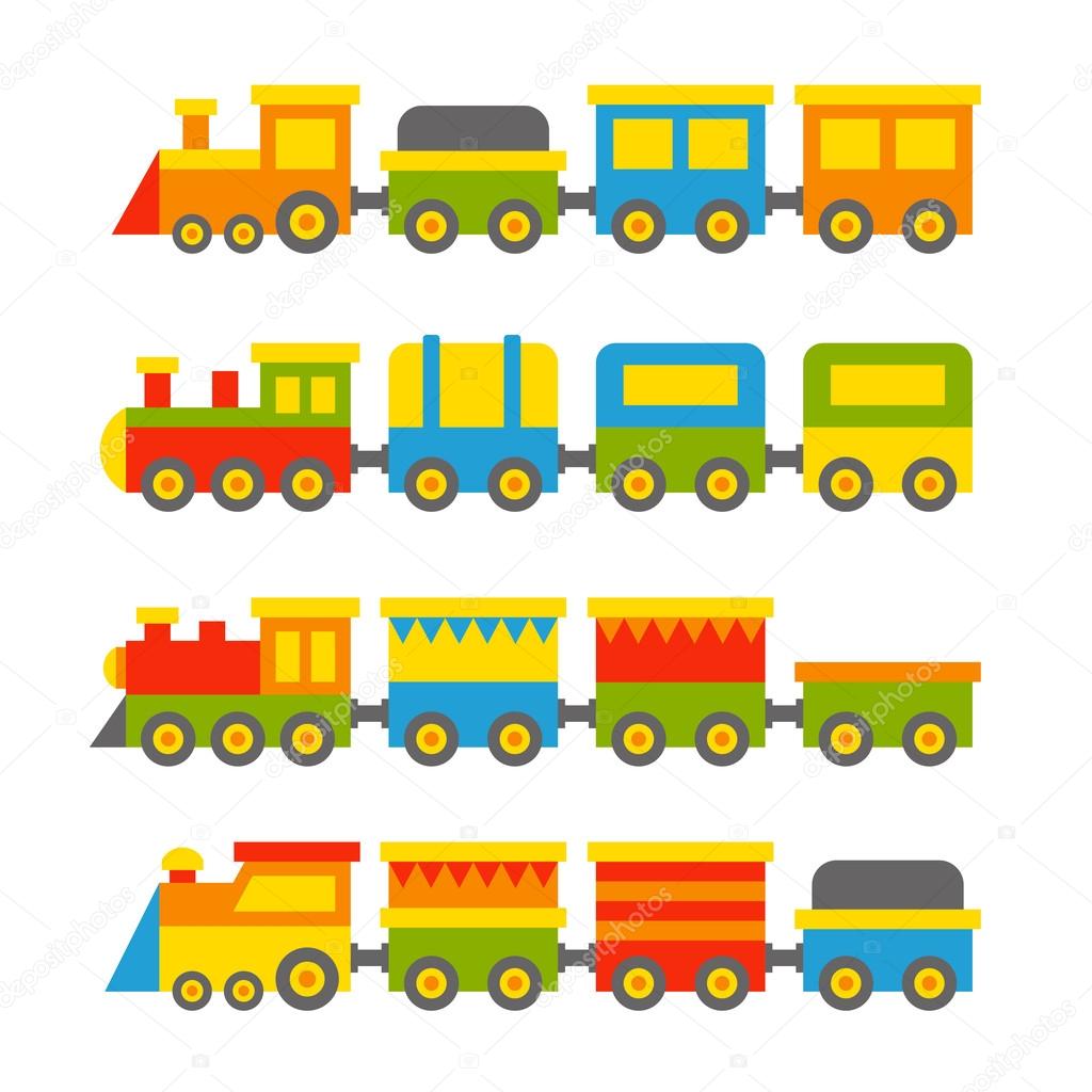 Simple Style Color Toy Trains and Wagons Vector Stock Vector