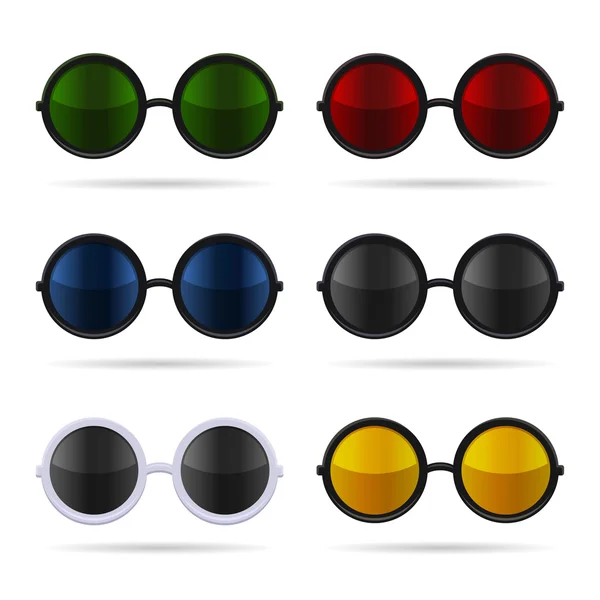 Lunettes de soleil Set avec des lunettes de couleur sur fond blanc. Vecteur — Image vectorielle