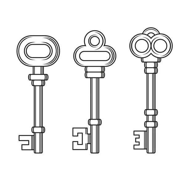 Old Vintage Keys Set on White Background. Vector — Stock Vector