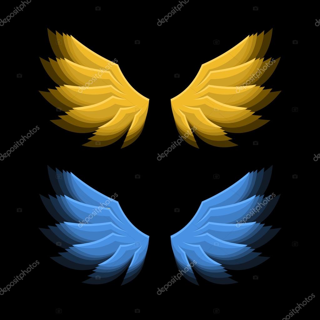Fiery Golden and Blue Wings on Black Background. Vector Stock Vector Image  by ©in8finity #108718138