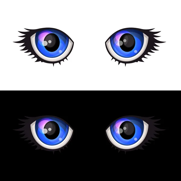 Blue Cartoon Anime Eyes Set (en inglés). Vector — Archivo Imágenes Vectoriales