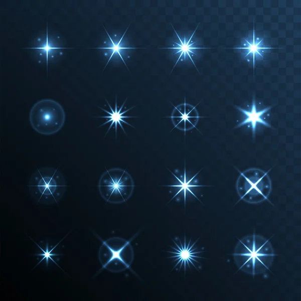 Light Glow Flare Stars Effect Set. — Stock Vector